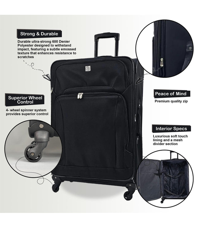 Corsham Set of 3 Soft Shell Suitcase in Black