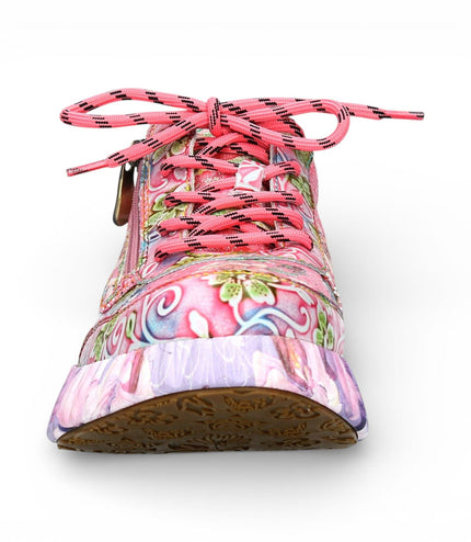 Laura Vita Women's Nikito 62 Rose Pink Floral Leather Trainers Platform Sneaker Shoes