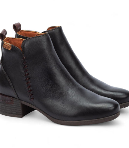 Pikolinos Women's Black Leather Zip Heel Ankle Boots - Malaga