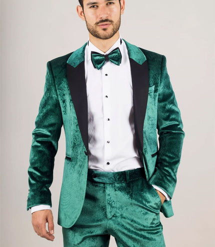 Men's Green 3 Piece Velvet Wedding Tuxedo Formal Suit