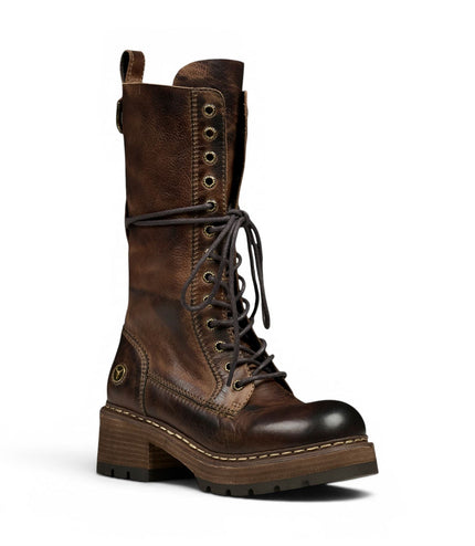 Windsorsmith Women's Brown Leather Lace-up Long Combat Boots - Roam