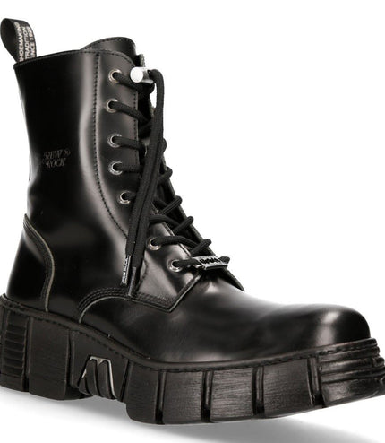New Rock Boots Leather Ankle Tower Biker Boots-M-Wall026N-C5