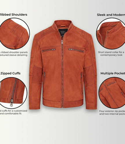 Mens Buff Leather CafÃ© Racer Biker Jacket - Jinan - Tan
