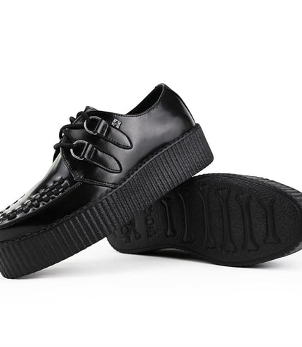 TUK Viva High Creeper Black Leather Platform Lace-Up Goth Shoes - AV6802