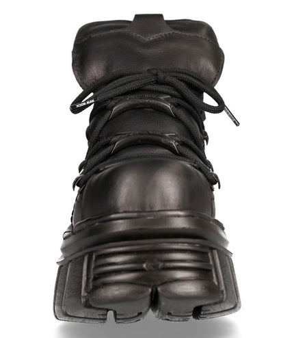 NEW ROCK 106N-S52 TOWER SHOES Metallic Black Leather Biker Punk Gothic Boots