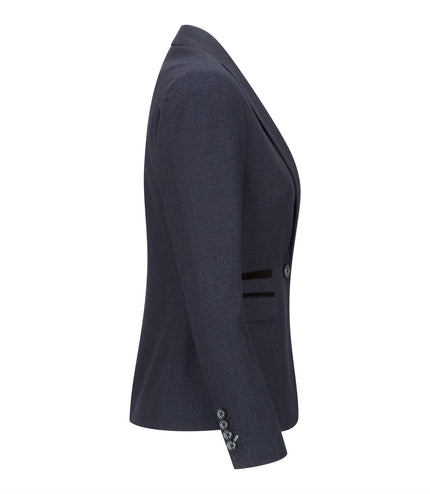Women's Tailored Fit Tweed Navy Check Blazer Wool Jacket