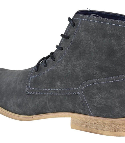 Mens Matt Grey Suede Lace Up Ankle Boots