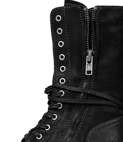 Windsorsmith Womens Black Suede Combat Boots Mid-Calf Lace-Up Biker Shoes - Gather