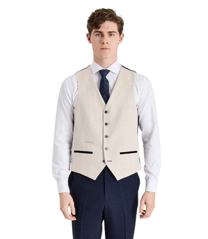 Men's Check Navy Blazer Cream Waistcoat Wedding 3 Piece Suit - Regent