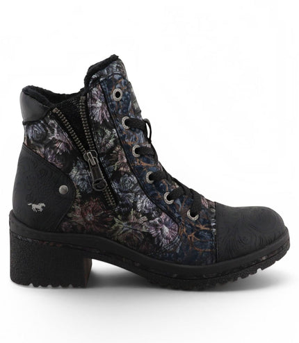 Mustang Women's Black Floral Lace-Up Winter Ankle Boots - M0092001