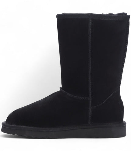 Women's Genuine Sheepskin Black Suede Slip-On Ankle Winter Boots - Dusk