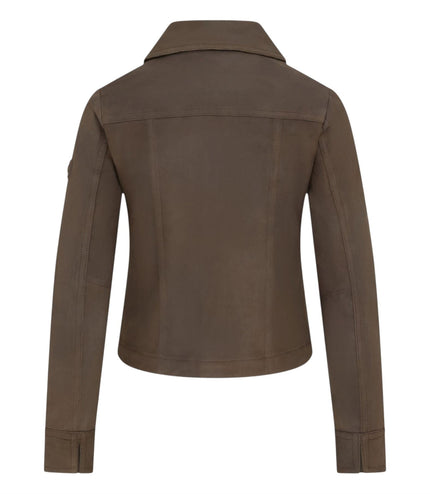 Womens Taupe Brown Leather Shacket Collar Jacket - Lofar