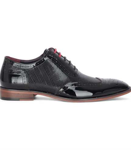 Justin Reess Men's Black Patent Leather Brogue Shoes - Flynn