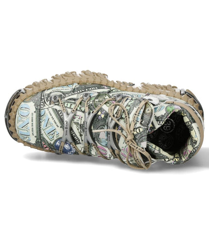 New Rock M-106Wall-C49 Dollar Bill Print Leather Platform Ankle Boots