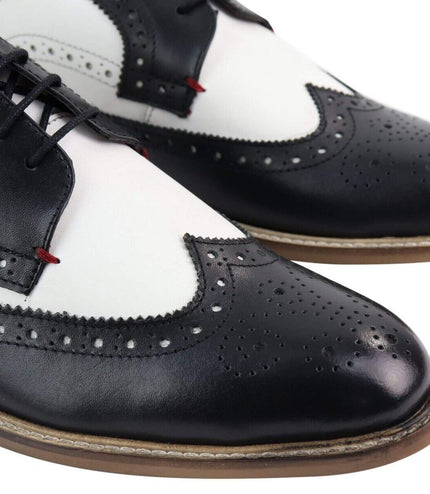Mens Classic Oxford Brogue Gatsby Shoes In Black/White Leather