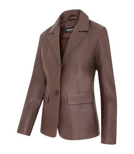 Womens Soft Conker Brown Leather Blazer Jacket-Apeldoor