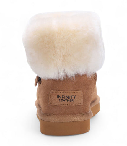 Women's Genuine Sheepskin Tan Suede Ankle Bootie Winter Boots - Granite