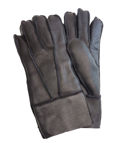 Infinity Leather Unisex Black Sheepskin Leather Gloves with Roll Up/Down Cuff