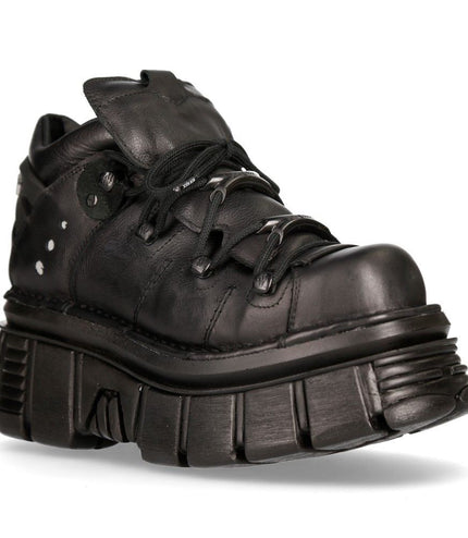 NEW ROCK 106N-S52 TOWER SHOES Metallic Black Leather Biker Punk Gothic Boots