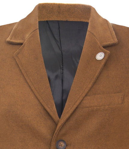 Men's Long Brown Wool Slim Fit Overcoat