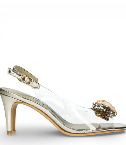 Laura Vita Women's Mira 05 Clear Golden Slip-On Cinderella Heel Sandals