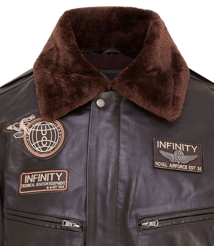 Mens Leather Bomber Jacket Air Force Badge Pilot Flying US Aviator Jacket - Brown