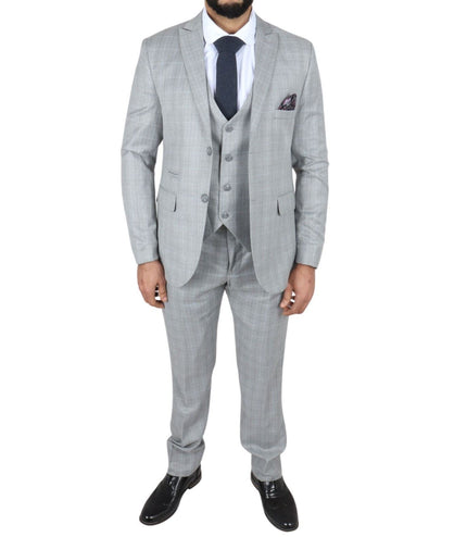 Mens IM2 Classic Plain Light Grey 3 Piece Suit