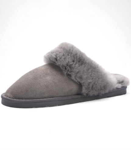 Women's Genuine Sheepskin Grey Suede Mule Winter Slippers - Luna