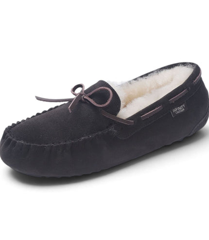Women's Brown Genuine Sheepskin Moccasin Winter Slippers - Aspen