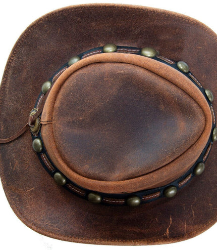Cowboy Aussie Real Leather Hat Australian Tan Brown Western Outback Bush Hat
