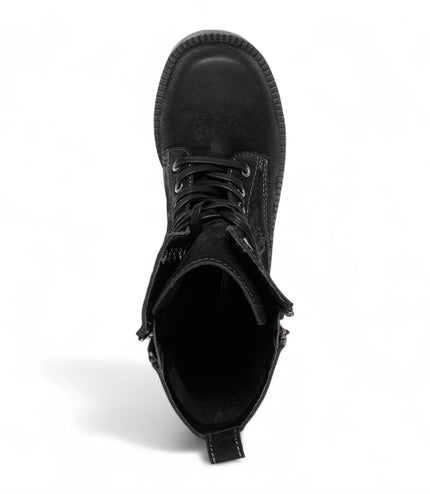 Windsorsmith Womens Black Suede Combat Boots Mid-Calf Lace-Up Biker Shoes - Gather