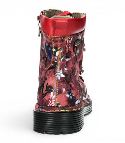Laura Vita Women's Gothic Victorian Floral Red Leather Lace-Up Boots - Incaso-39