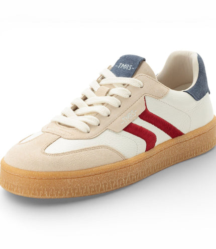 Tamaris Men's Off White Leather Red Stripe Trainer Sneaker Shoes
