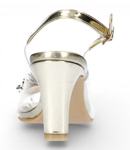 Laura Vita Women's Mira 05 Clear Golden Slip-On Cinderella Heel Sandals