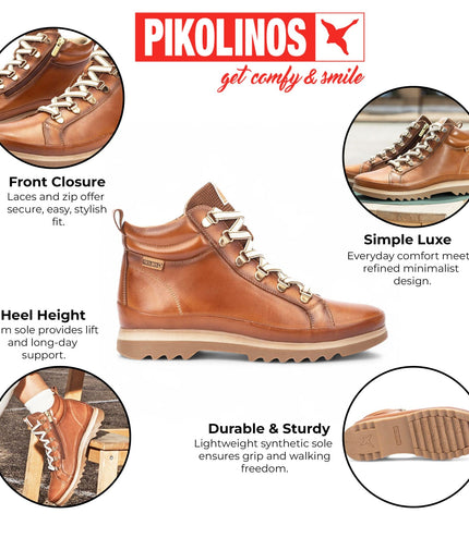 Pikolinos Women's Brandy Brown Leather Ankle Trainers Boots - Vigo