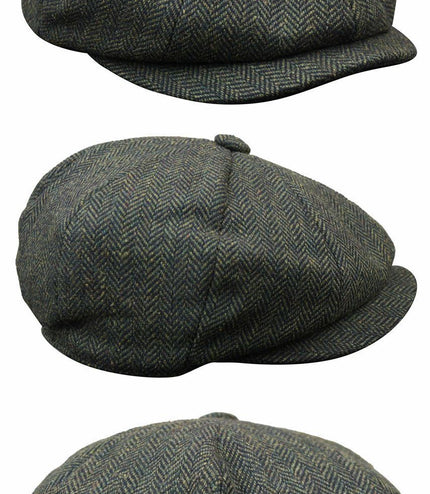 Mens Peaky Blinders Charcoal Tweed Gatsby Flat Baker Hat
