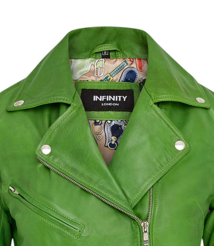 Women's Classic Brando Biker Leather Jacket - Broome - Apple