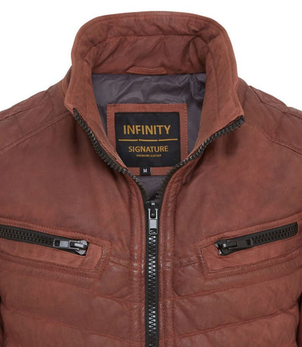 Men's Puffer Leather Biker Quilted Vintage Bomber Jacket - Tan