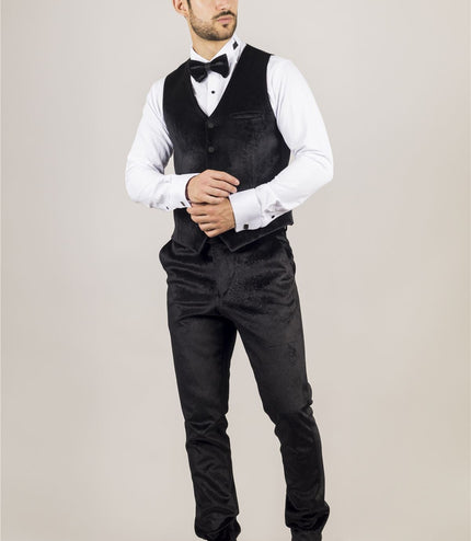 Men's Black 3 Piece Velvet Wedding Tuxedo Formal Suit