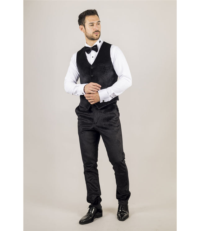 Men's Black 3 Piece Velvet Wedding Tuxedo Formal Suit