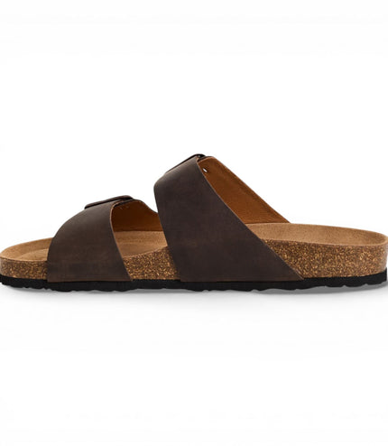 Tamaris Men's Brown Leather Slip-On Footbed Slipper Sandals