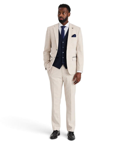 Men's Check Cream Blazer Navy Waistcoat Wedding 3 Piece Suit - Regent
