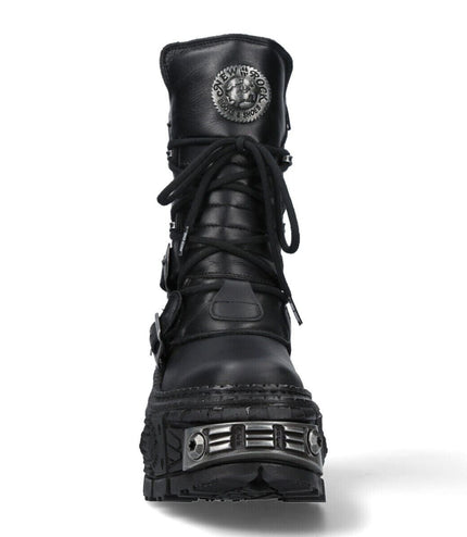 New Rock Mid-Calf Leather Platform Boots-WALL373-S3