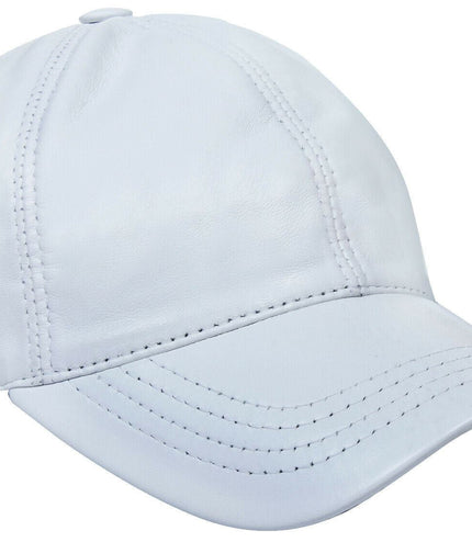 Unisex Real Nappa Leather Adjustable Golf Snapback Plain Baseball Cap Hat - White