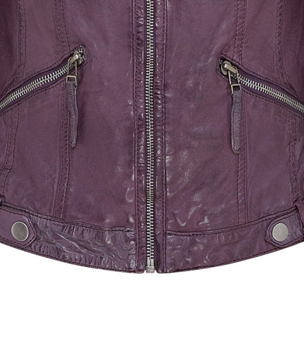 Womens Hooded Classic Biker Jacket - Brazzaville - Purple