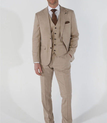 Men's 3 Piece Beige Summer Wedding Tailored Fit Suit
