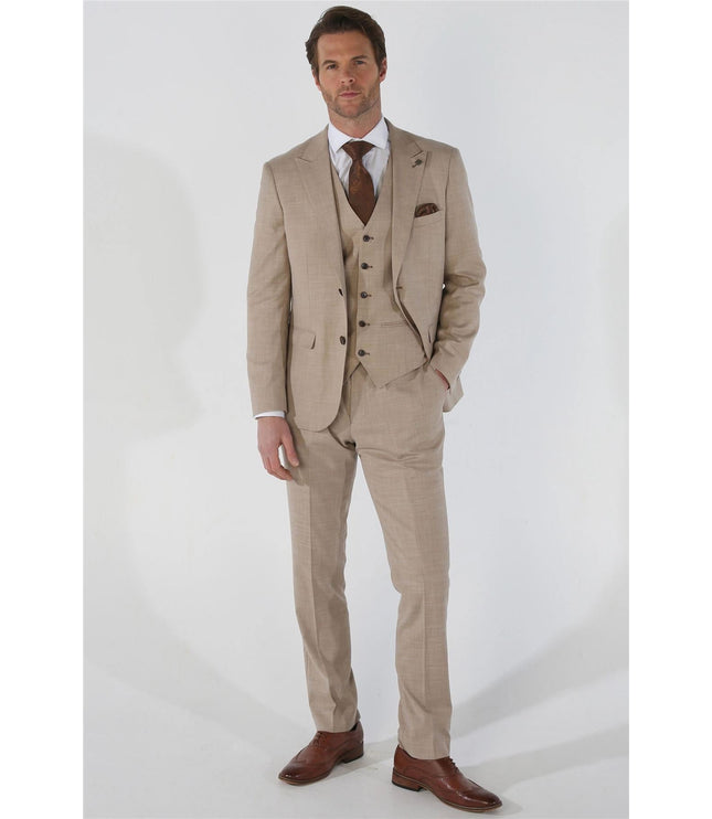 Men's 3 Piece Beige Summer Wedding Tailored Fit Suit