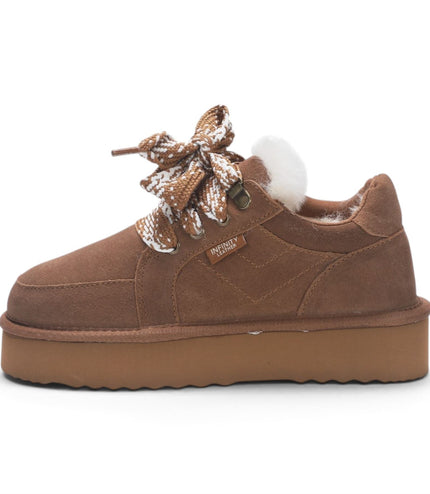 Women’s Chestnut Brown Genuine Sheepskin Fur-Lined Winter Wedge Trainers - Moonstone