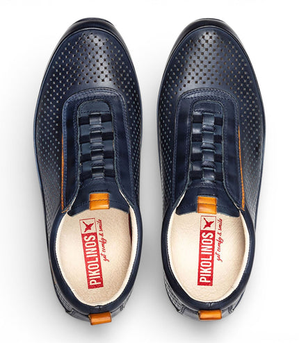 Pikolinos Men's Blue Leather Elastic Slip-on Sneaker Trainers Shoes - Liverpool