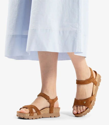 Panama Jack Women's Wedge Bark Brown Suede Leather Platform Sandals -  Sulia B26
